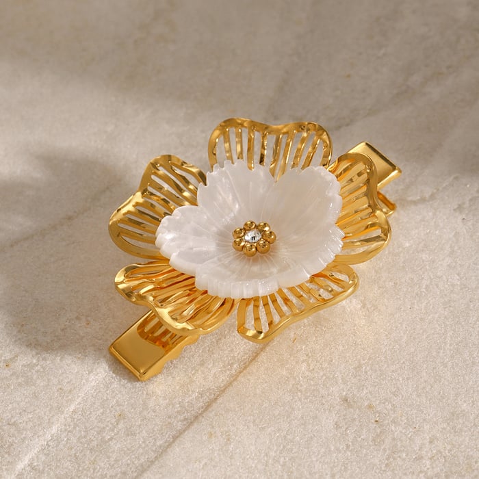 1 Piece Classic Series Retro Flower Stainless Steel  Gold Color Rhinestone Women's Hair Clips Picture2